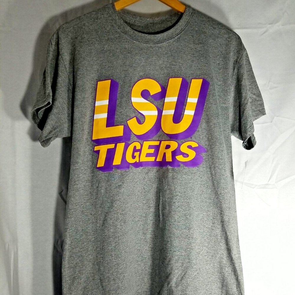 Captivating LSU TIGERS Men's Gray with Purple and Gold Graphic- Size M